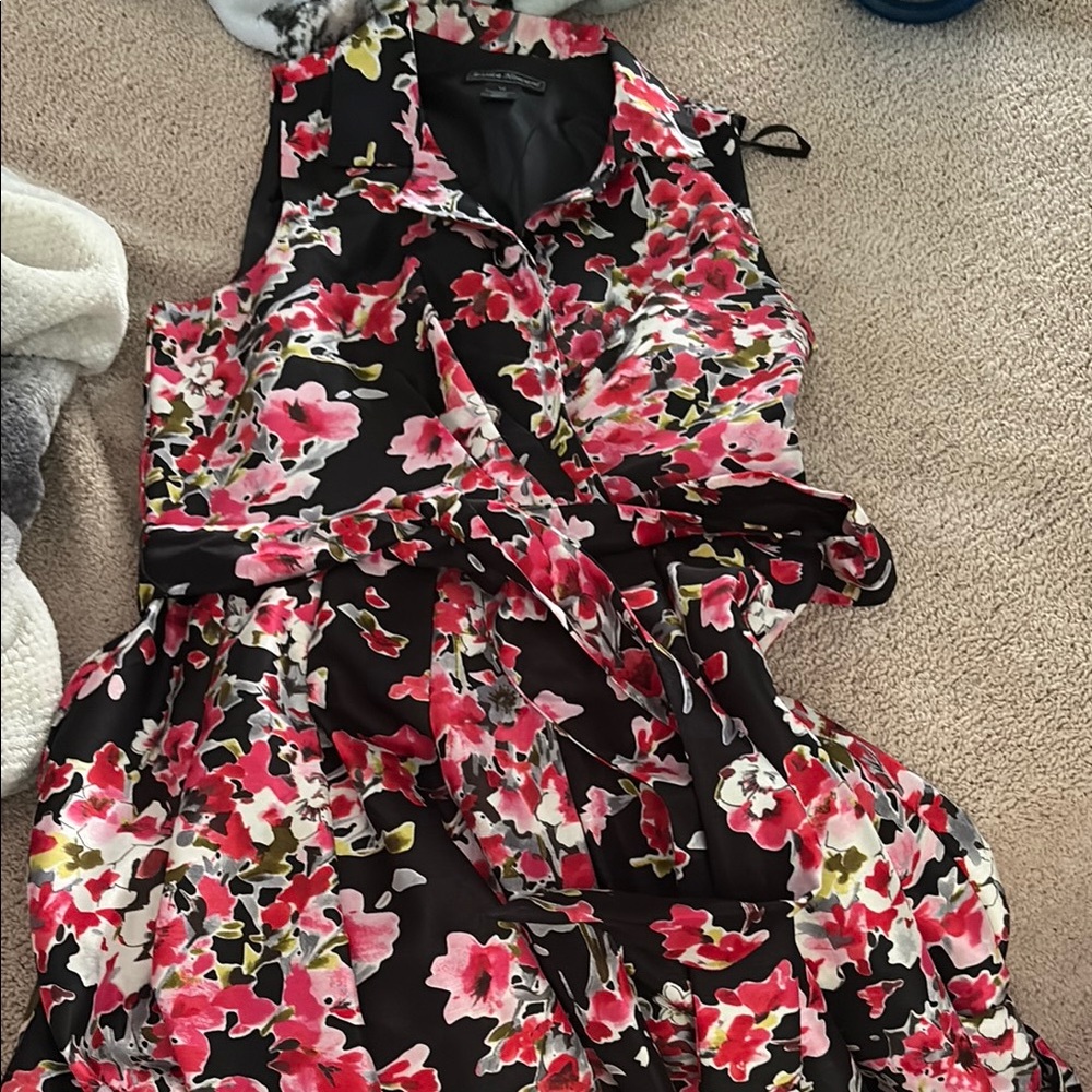 Jessica Howard Pink and Black Notched Collar Midi Sundress